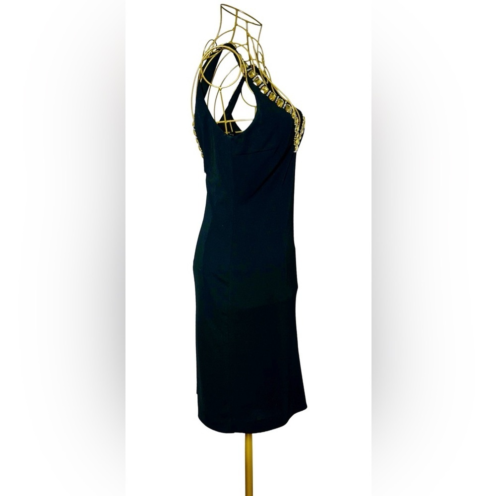 Basix Black Label Sexy Cocktail V-Neck Mini Dress w/Gold & Silver Rhinestones, 0 - Picture 5 of 16